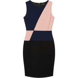 Business Casual DKNY Geometric Color Block Classic Sheath Dress Modern Chic 12